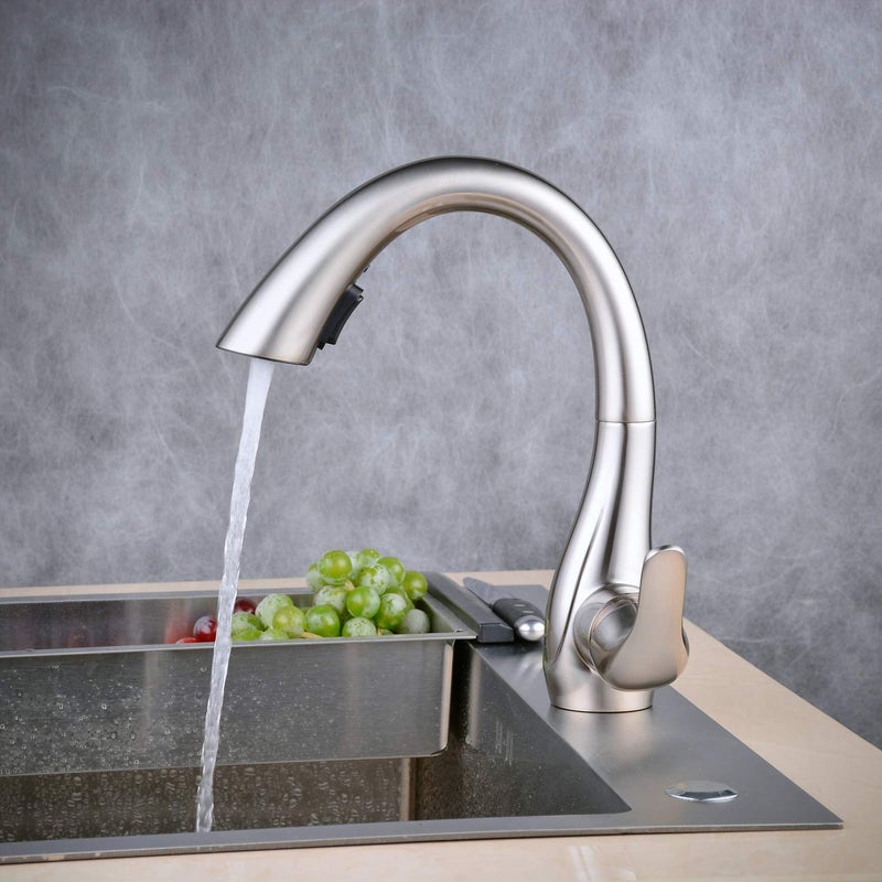 Beelee Professional High-Arc Kitchen Faucet Brushed Nickel, Sink Mixer Faucet with 360 Â° Rotation Pull Out Swivel Spout,Single Handle Dual Function Sprayer, Nickel Brushed,BLSS1749N - Image 4